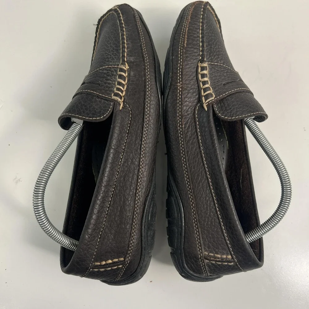 LL Beans Allagash Bison Leather Boat Moc Penny Loafers Mens Size 9.5 D Brown